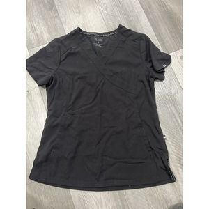 Koi Basics Womens Stretch Scrub Black V Neck Short Sleeve Pockets Size S